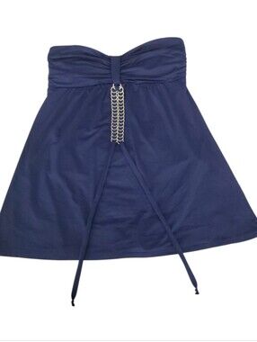 "Beach House" Navy Strapless A-Line Halter Tankini w/Silver Chain Accent. Sz 12